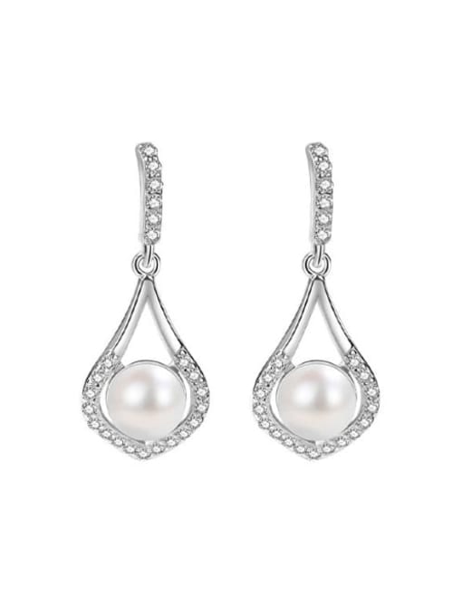 White 925 Sterling Silver Imitation Pearl Drop Earring