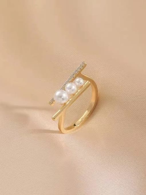 Yellow 925 Sterling Silver Freshwater Pearl Beige Minimalist Band Ring