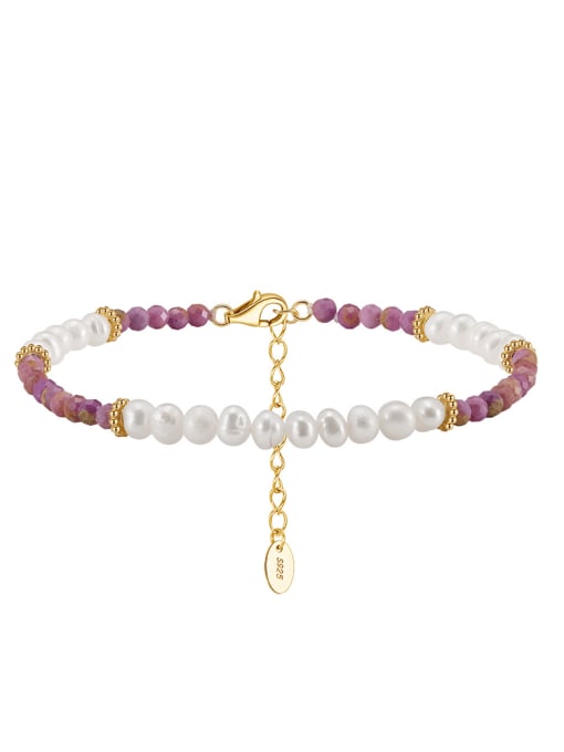 Gold 925 Sterling Silver Freshwater Pearl White Tila Bead Round Minimalist Handmade Beaded Bracelet