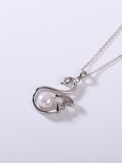 YUEFAN 925 Sterling Silver Freshwater Pearl White Swan Minimalist Lariat Necklace 0