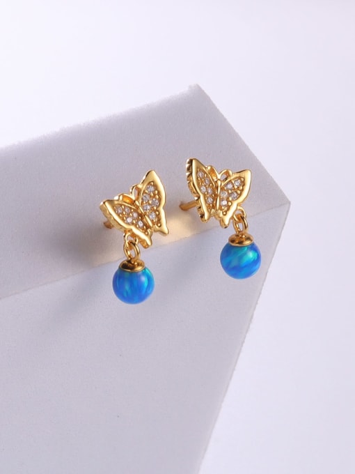 Blue 925 Sterling Silver Synthetic Opal Multi Color Butterfly Minimalist Stud Earring