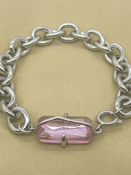 QIBAO Brass Cubic Zirconia Pink Trend Link Bracelet 1
