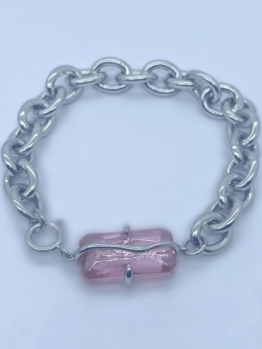 QIBAO Brass Cubic Zirconia Pink Trend Link Bracelet 2