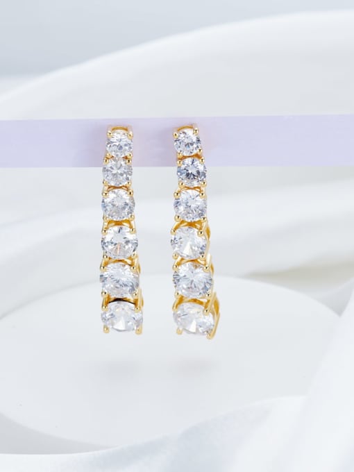 QIBAO 925 Sterling Silver Cubic Zirconia Rectangle Trend Threader Earring