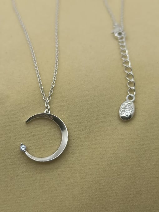 QIBAO 925 Sterling Silver Cubic Zirconia White Moon Dainty Necklace 3