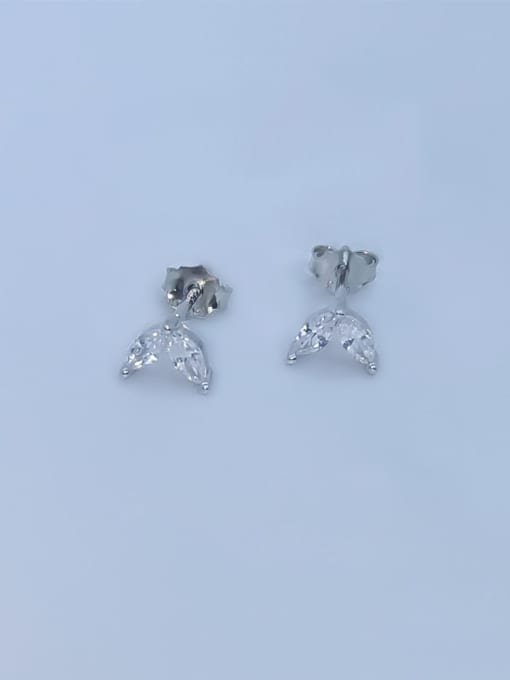 White 925 Sterling Silver Cubic Zirconia Leaf Dainty Stud Earring