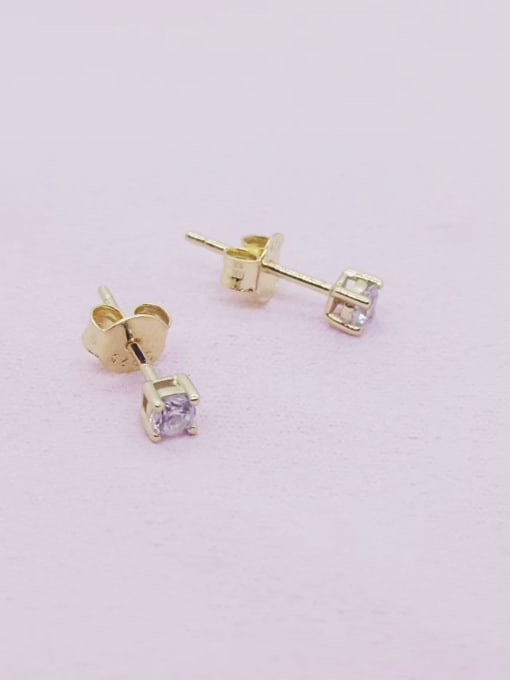 Yellow 925 Sterling Silver Cubic Zirconia Square Minimalist Stud Earring