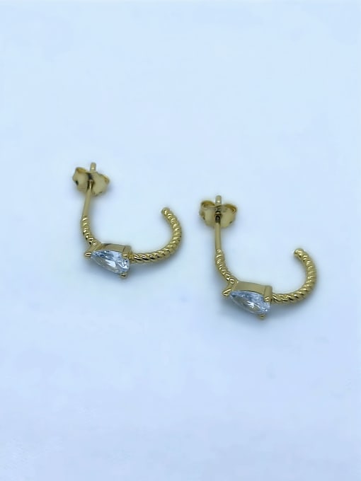 QIBAO 925 Sterling Silver Cubic Zirconia Hook Minimalist Stud Earring 3