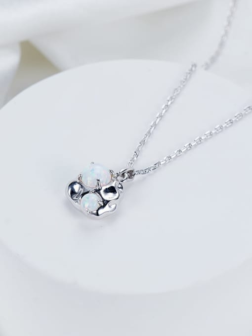 QIBAO 925 Sterling Silver Round Opal  Classic Link Necklace