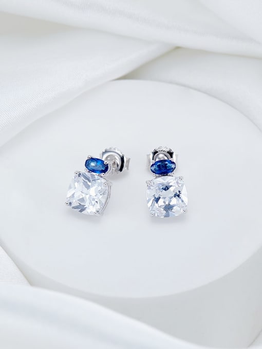 QIBAO 925 Sterling Silver Cubic Zirconia Square Trend Stud Earring 0