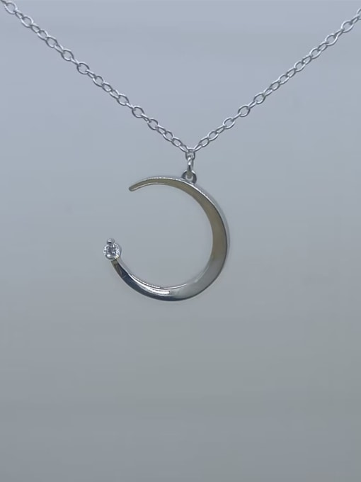 QIBAO 925 Sterling Silver Cubic Zirconia White Moon Dainty Necklace 4