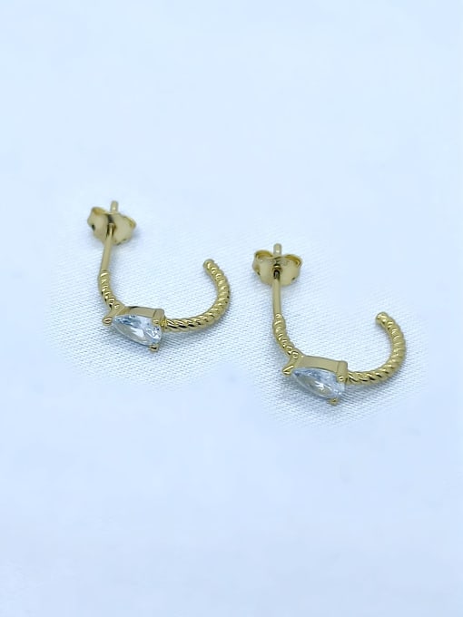QIBAO 925 Sterling Silver Cubic Zirconia Hook Minimalist Stud Earring 0