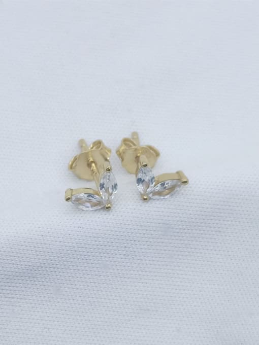QIBAO 925 Sterling Silver Cubic Zirconia Leaf Dainty Stud Earring 0