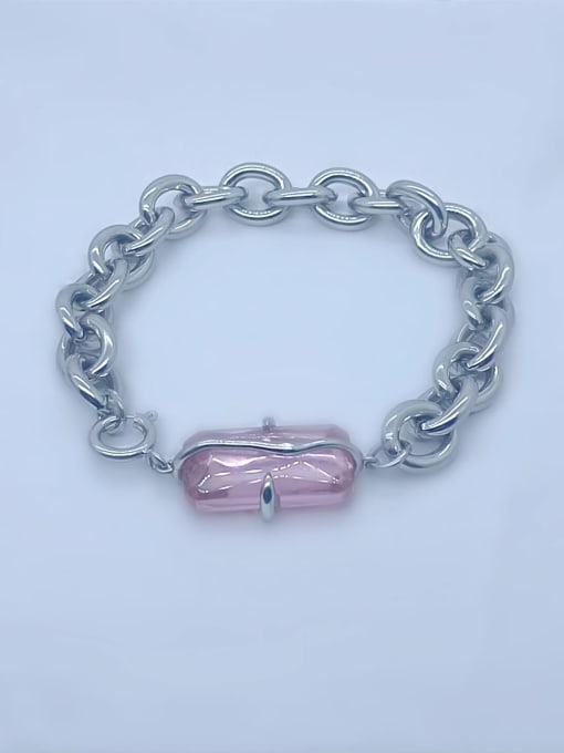 QIBAO Brass Cubic Zirconia Pink Trend Link Bracelet 0