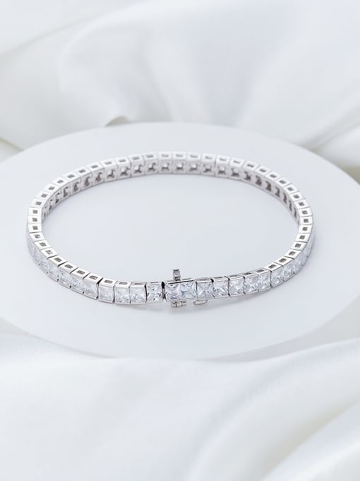 QIBAO 925 Sterling Silver Cubic Zirconia Square Trend Link Bracelet 0