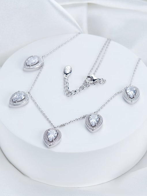 QIBAO 925 Sterling Silver Cubic Zirconia Oval Classic Link Necklace