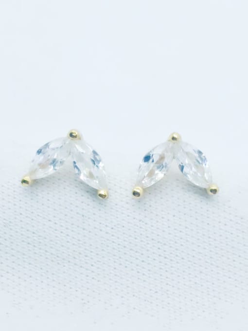QIBAO 925 Sterling Silver Cubic Zirconia Leaf Dainty Stud Earring 1