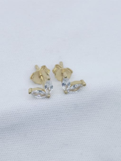 Yellow 925 Sterling Silver Cubic Zirconia Leaf Dainty Stud Earring