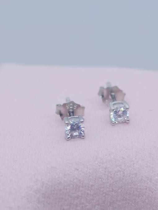 White 925 Sterling Silver Cubic Zirconia Square Minimalist Stud Earring