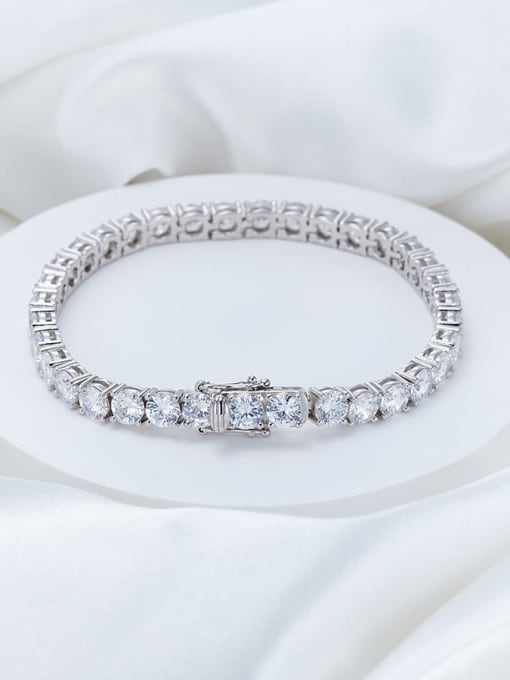 QIBAO 925 Sterling Silver Cubic Zirconia White Round Link Bracelet