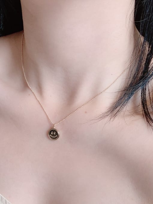 Scarlet White Brass Smiley Minimalist Beads Chain Necklace 1