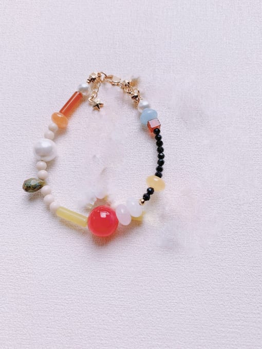 Color 2 Natural  Gemstone Crystal Beads Chain Handmade Beaded Bracelet