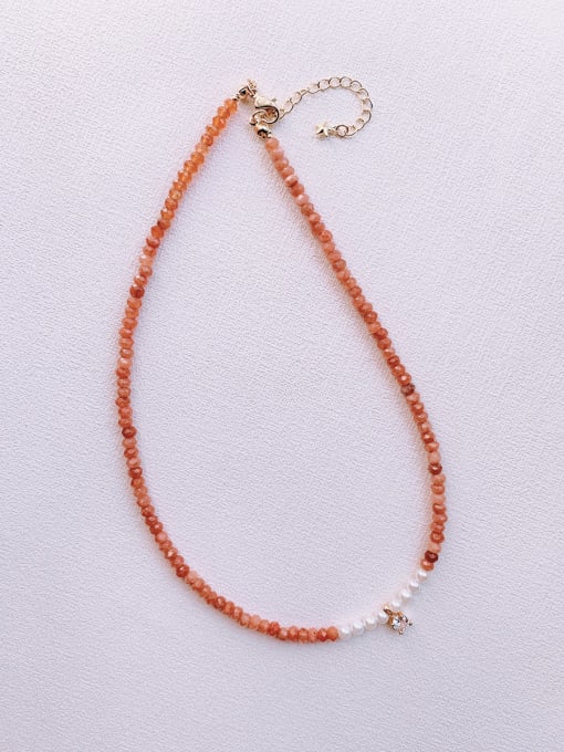 Orange N-STPE-0018 Natural  Gemstone Crystal Beads Chain  Handmade Beaded Necklace
