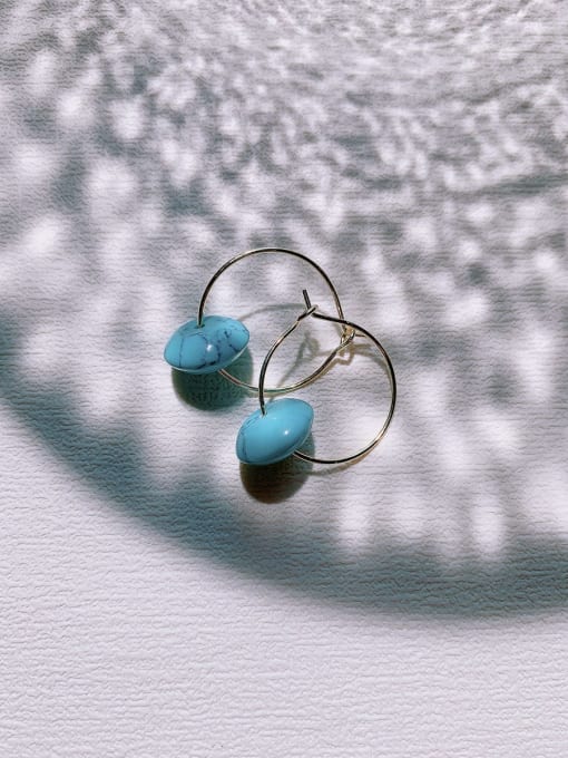 Scarlet White Brass Turquoise Geometric Vintage Handmade Beaded Hoop Earring 0