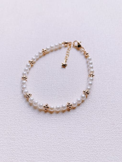 Scarlet White Natural Round Shell Beads Chain Handmade Beaded Bracelet 0