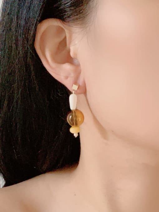 Scarlet White Brass Bead Minimalist Drop Earring 1