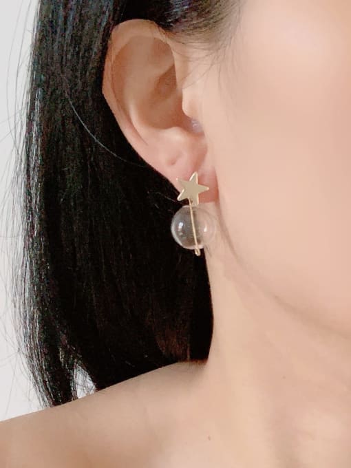 Scarlet White Brass Glass beads Ball Minimalist Drop Earring 1
