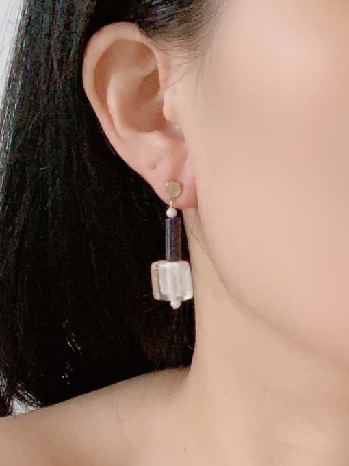 Scarlet White Brass Geometric Minimalist Drop Earring 1
