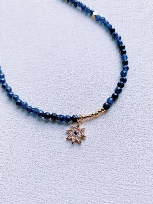 Dark Blue Natural Gemstone Crystal Beads Chain Handmade Necklace