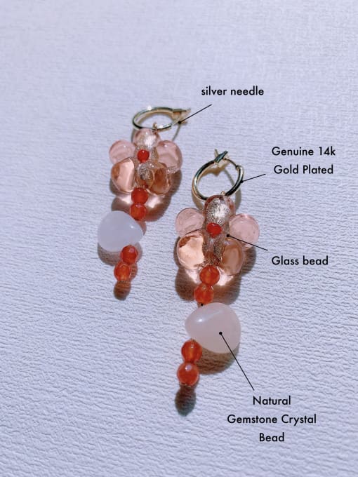 ER-059 Brass Glass Beads Flower Minimalist Handmade Huggie Earring