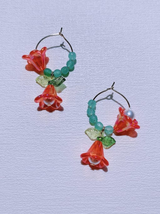 Scarlet White Brass Natural  Gemstone Crystal Flower Minimalist Handmade Beaded Drop Earring 0
