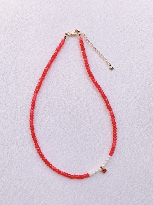 Scarlet White N-STPE-0018 Natural  Gemstone Crystal Beads Chain  Handmade Beaded Necklace 3