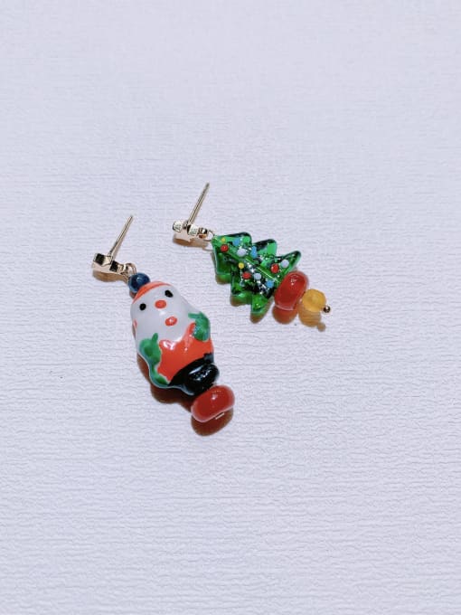 Asymmetrical Earring Natural Gemstone Crystal Beads Handmade Asymmetrical Christmas Series Drop