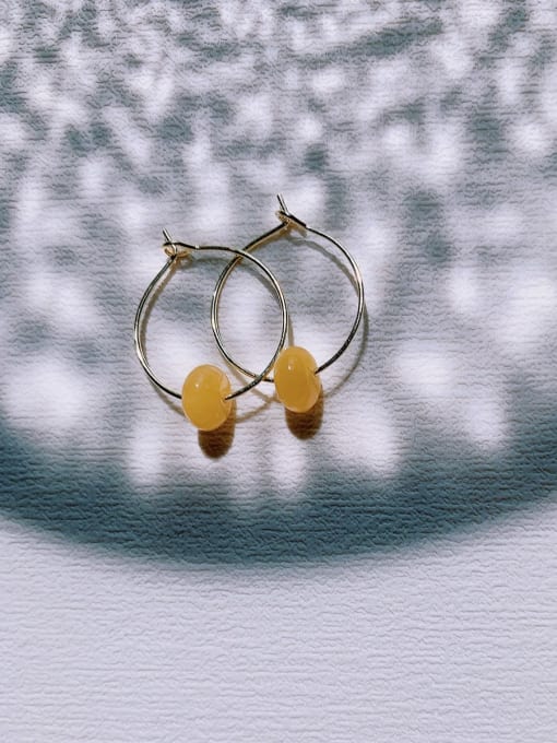 Scarlet White Brass Natural Stone Geometric Vintage  Handmade Beaded Hoop Earring 0