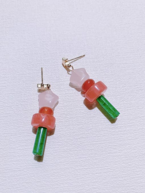 Scarlet White Natural  Gemstone Crystal Beads Handmade Christmas Series Drop Earring 0