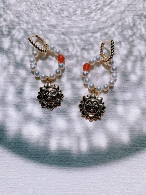 Scarlet White Brass Imitation Pearl Geometric Vintage Handmade Beaded Drop Earring