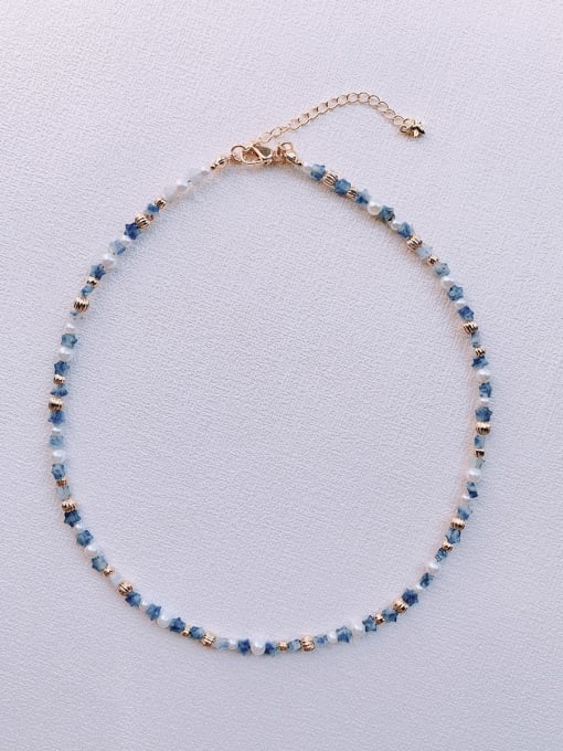 blue N-STPE-0020 Natural  Gemstone Crystal Beads Chain Handmade  Beaded Necklace