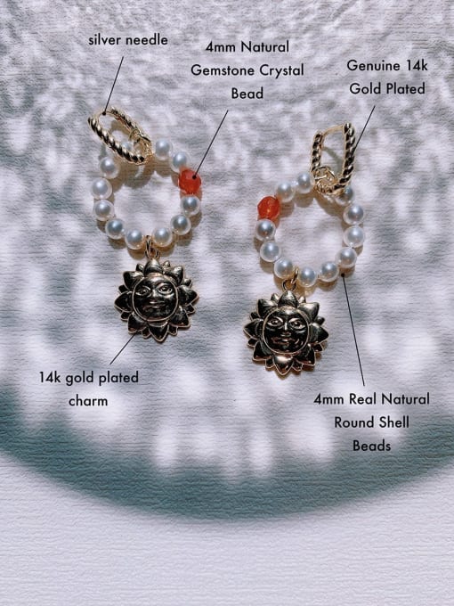 Scarlet White Brass Imitation Pearl Geometric Vintage Handmade Beaded Drop Earring 1