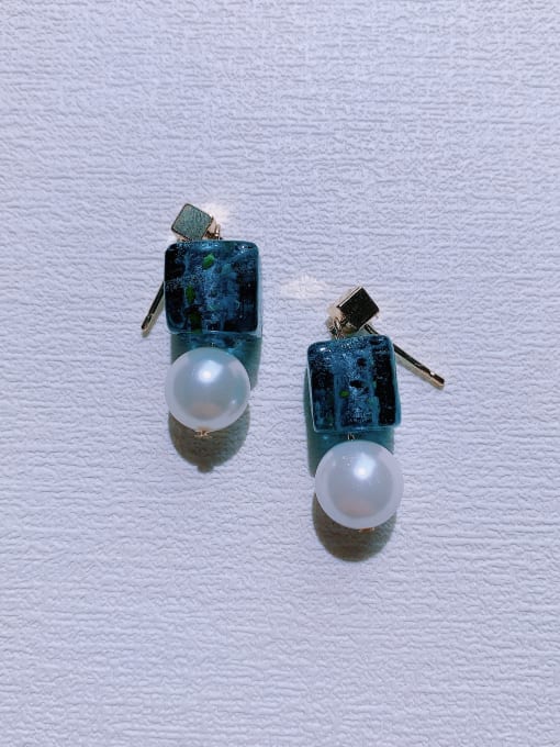 ER-102 Brass Natural  Gemstone Crystal Geometric Minimalist Handmade Beaded  Drop Earring