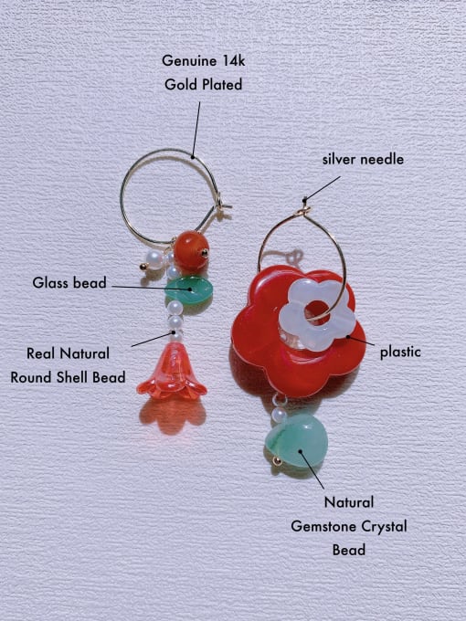 Scarlet White Brass Natural Shell Beads   Flower Minimalist   Handmade Beaded  Huggie Earring 1
