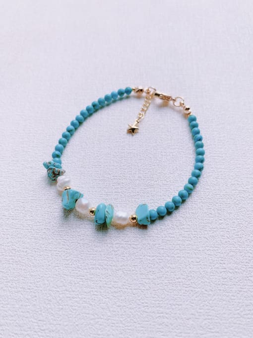 Blue Natural  Gemstone Crystal Beads Chain Handmade Beaded Bracelet