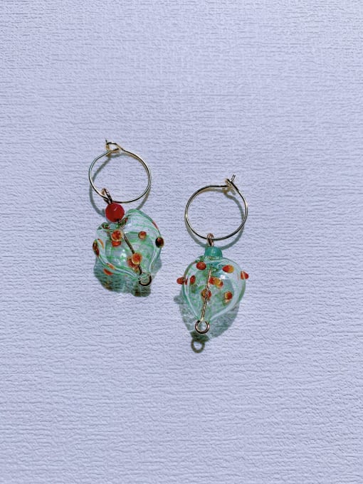 Scarlet White Brass Glass beads Heart Minimalist Handmade Beaded  Huggie Earring 3