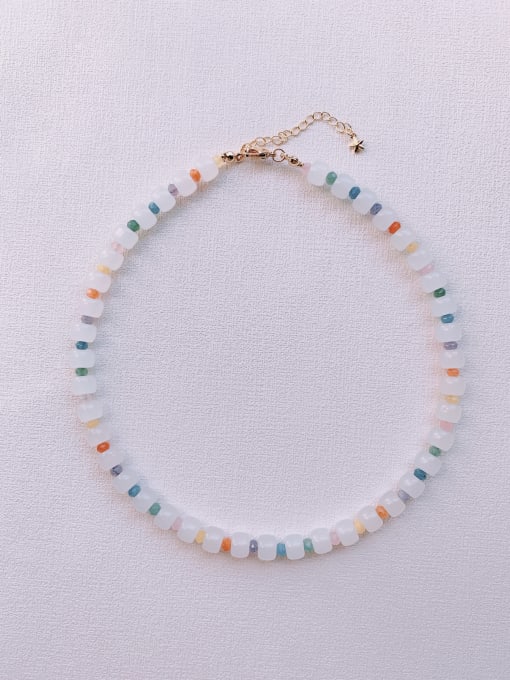 Color Natural  Gemstone Crystal Beads Chain Beaded Necklace