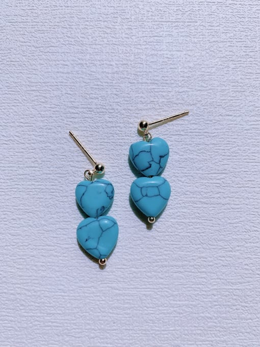 ER-085 Brass Turquoise Heart Vintage  Handmade Beaded Drop Earring