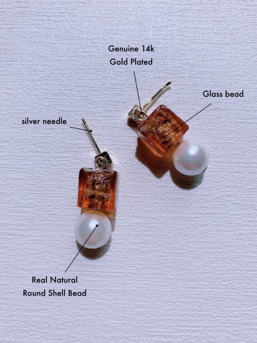 Scarlet White Brass Natural  Gemstone Crystal Geometric Minimalist Handmade Beaded  Drop Earring 4