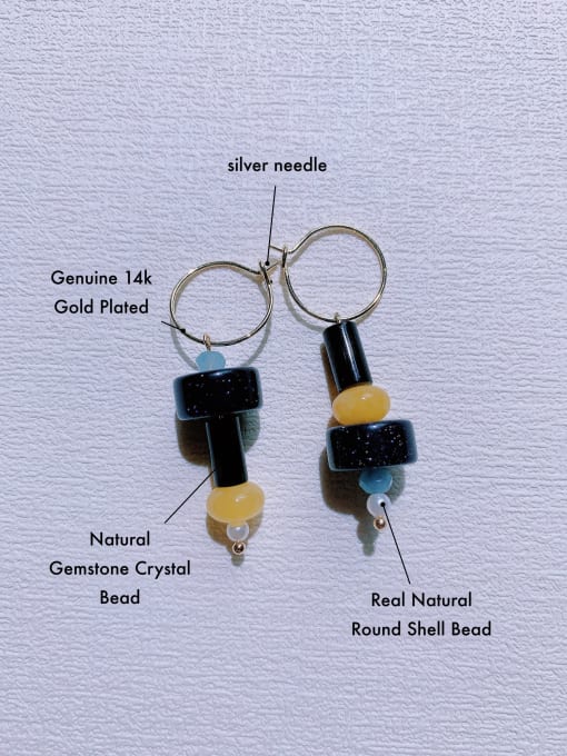 Scarlet White Brass Natural  Gemstone Geometric Minimalist Handmade Beaded  Huggie Earring 3